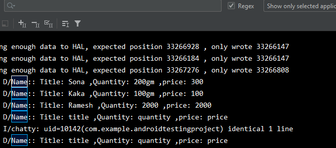 sqlite data logcat