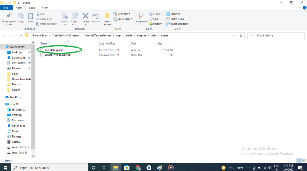 android debug apk directory path